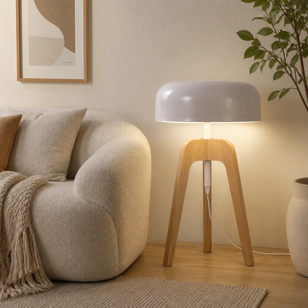 
Art Deco Wood LED Tripod Floor Lamp