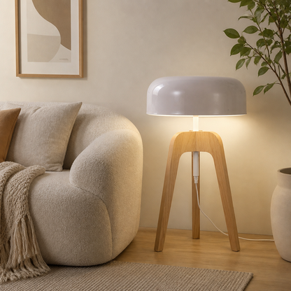 Art Deco Wood LED Tripod Floor Lamp