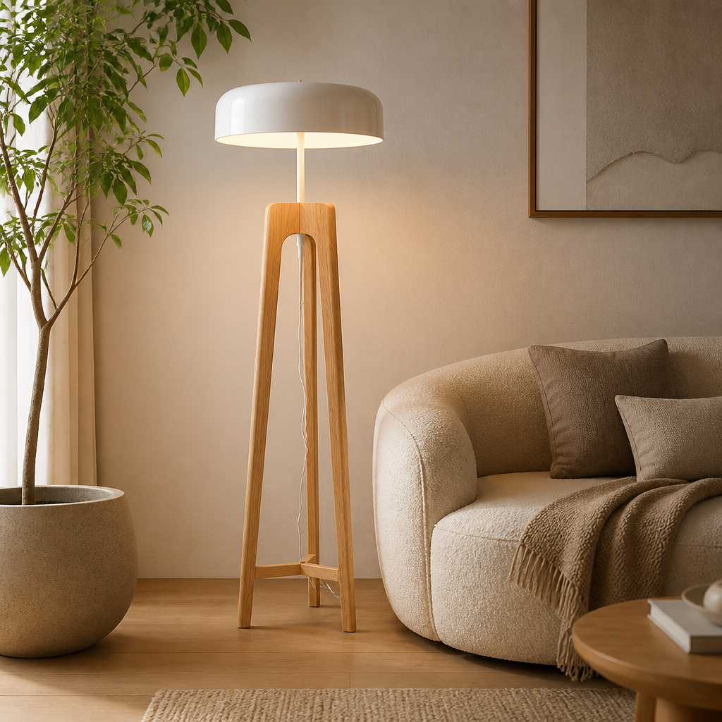 
Art Deco Wood LED Tripod Floor Lamp