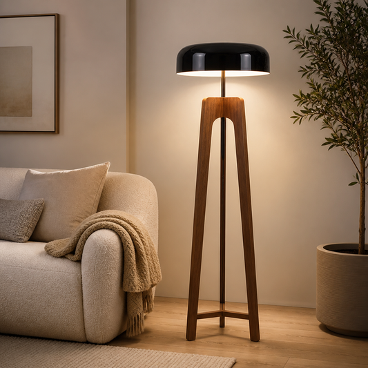 
Art Deco Wood LED Tripod Floor Lamp