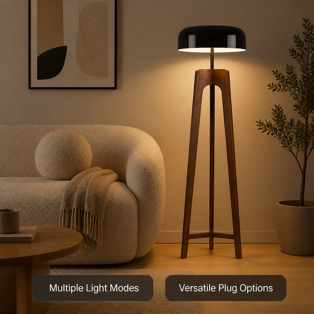 
Art Deco Wood LED Tripod Floor Lamp