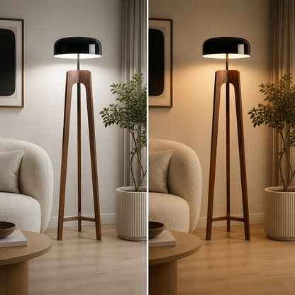 Art Deco Wood LED Tripod Floor Lamp