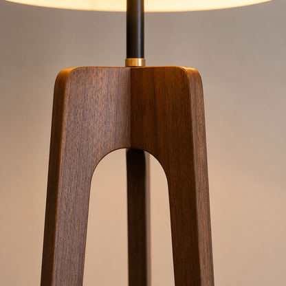 Art Deco Wood LED Tripod Floor Lamp