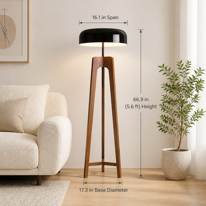 Art Deco Wood LED Tripod Floor Lamp