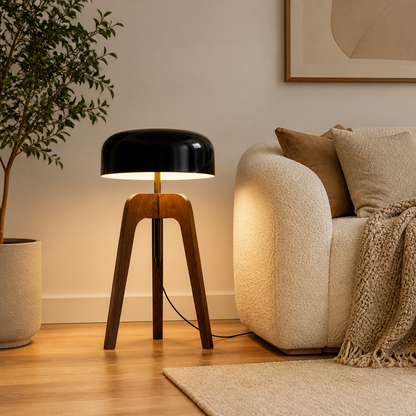 Art Deco Wood LED Tripod Floor Lamp