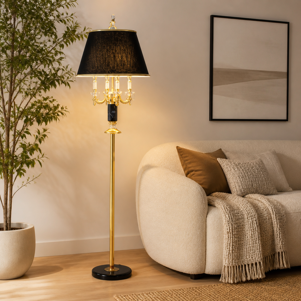 
Crystal Column Table Lamp with Fabric Shade