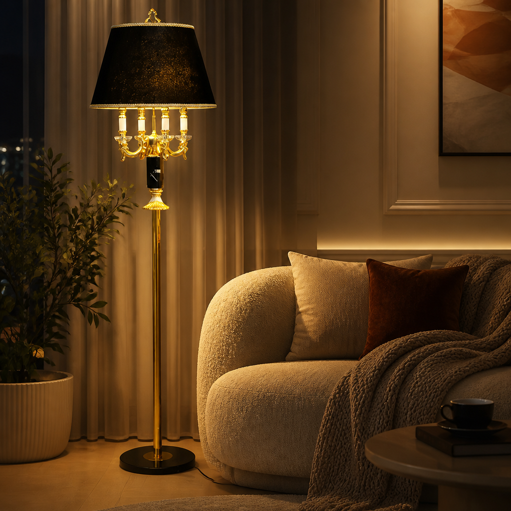 
Crystal Column Table Lamp with Fabric Shade