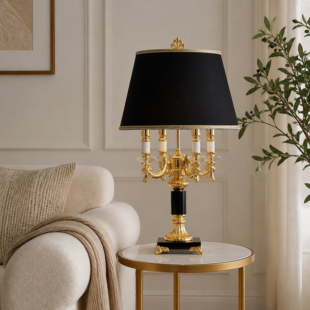 
Crystal Column Table Lamp with Fabric Shade