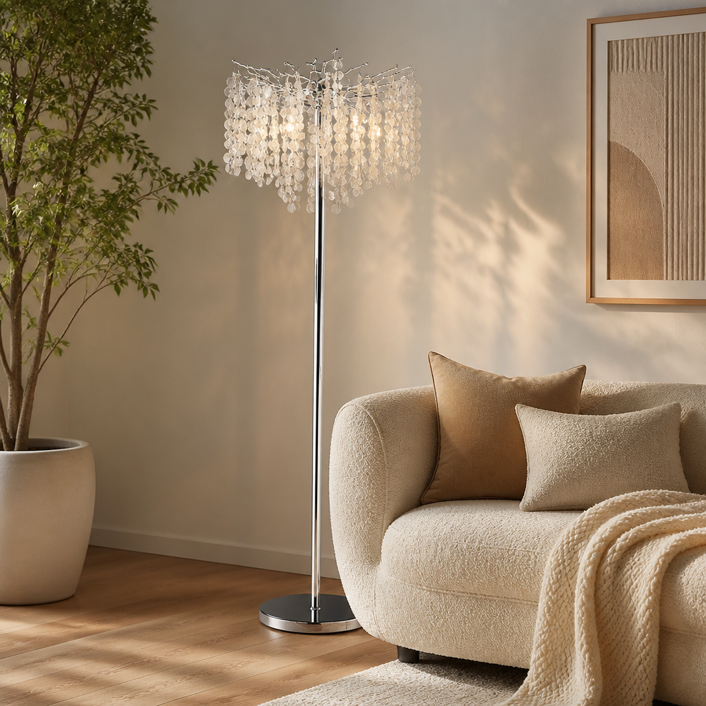 
Silver Crystal LED Floor Lamp with Dimmable Light