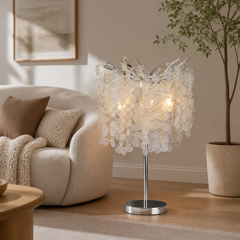 
Silver Crystal LED Floor Lamp with Dimmable Light