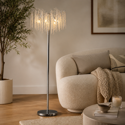 Silver Crystal LED Floor Lamp with Dimmable Light