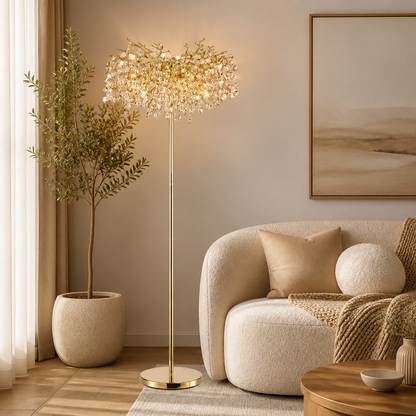 Silver Crystal LED Floor Lamp with Dimmable Light