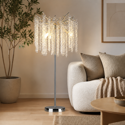 Silver Crystal LED Floor Lamp with Dimmable Light