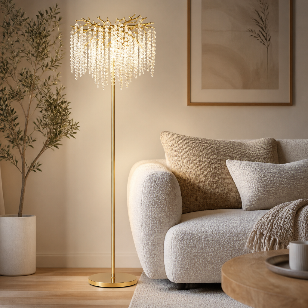 
Silver Crystal LED Floor Lamp with Dimmable Light