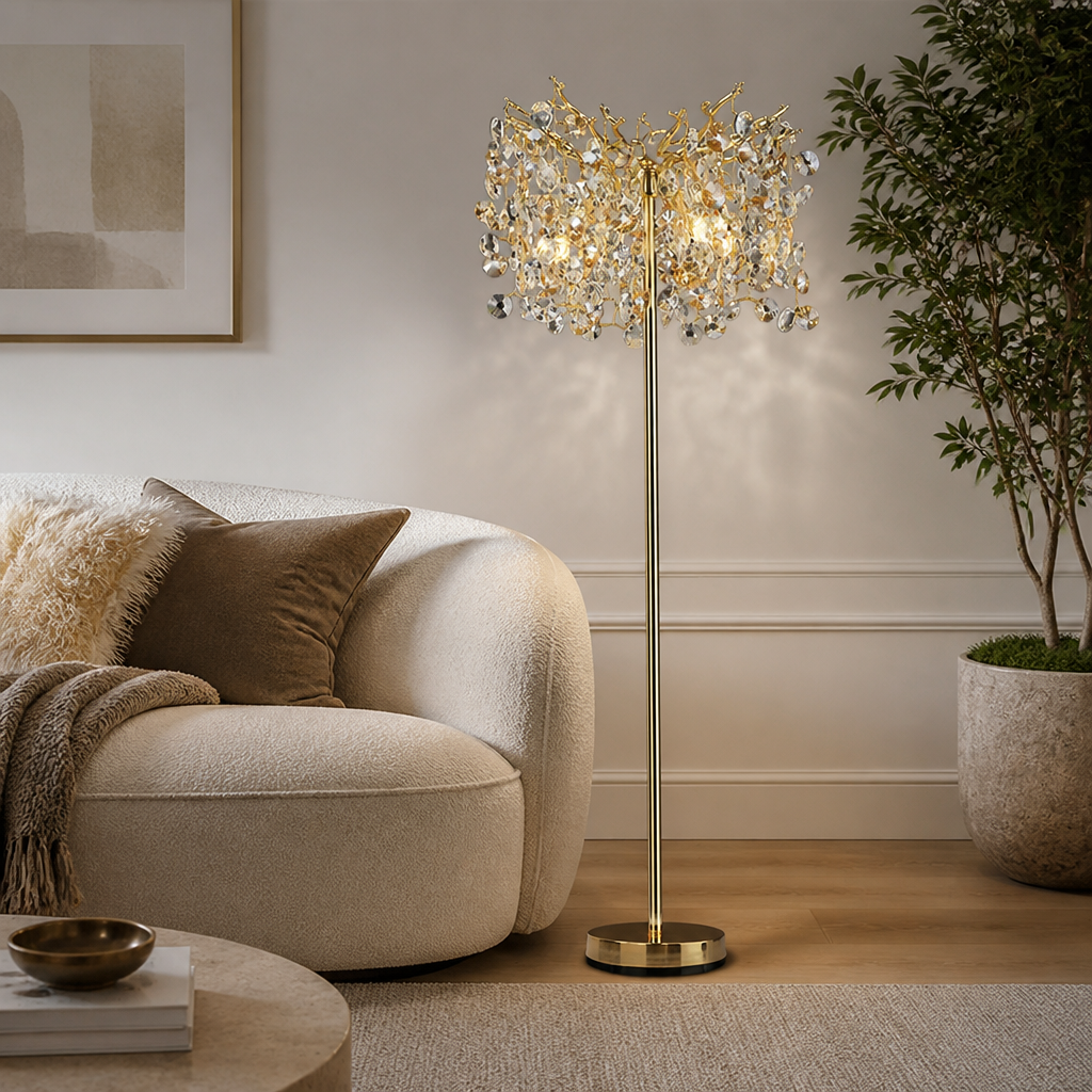 
Silver Crystal LED Floor Lamp with Dimmable Light