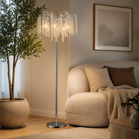 
Silver Crystal LED Floor Lamp with Dimmable Light