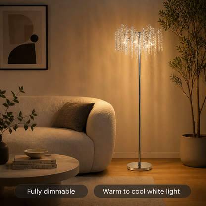 Silver Crystal LED Floor Lamp with Dimmable Light