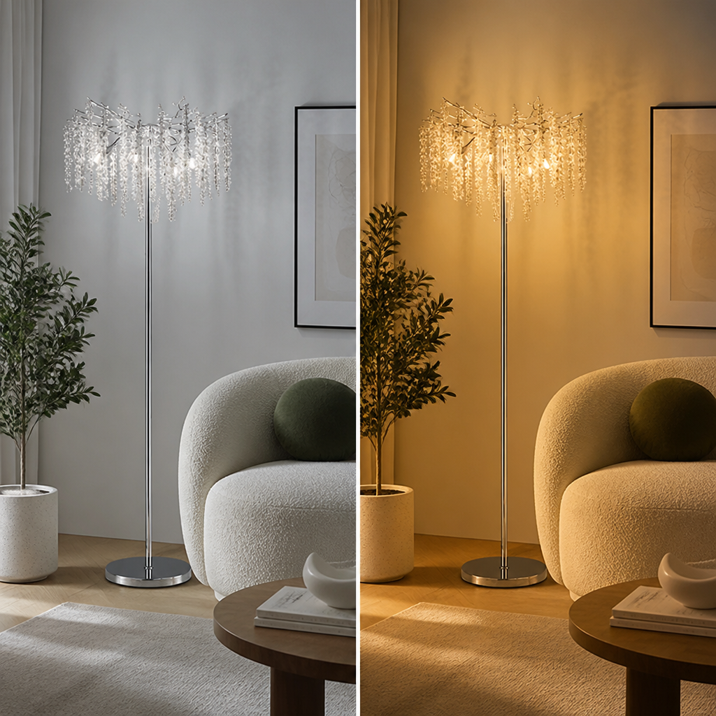 
Silver Crystal LED Floor Lamp with Dimmable Light