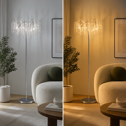 Silver Crystal LED Floor Lamp with Dimmable Light