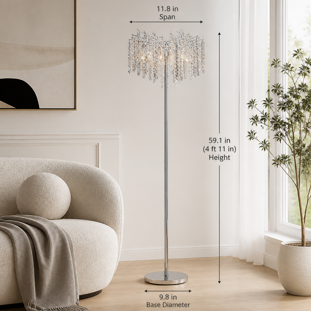 
Silver Crystal LED Floor Lamp with Dimmable Light