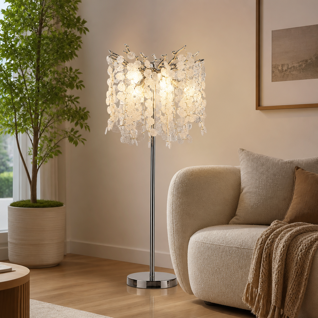 
Silver Crystal LED Floor Lamp with Dimmable Light