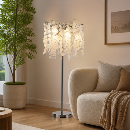 Silver Crystal LED Floor Lamp with Dimmable Light